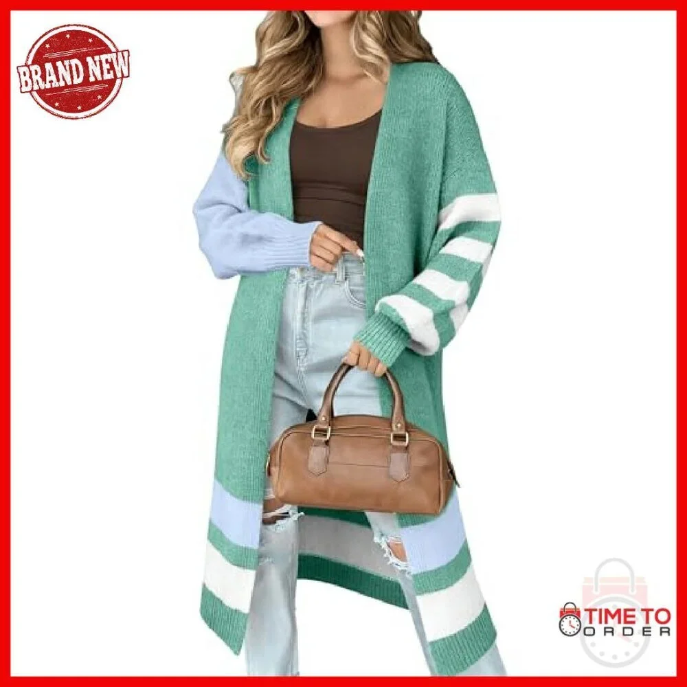 Oversized Cable Knit Cardigan Floor Length Open Front Cozy Sweater
